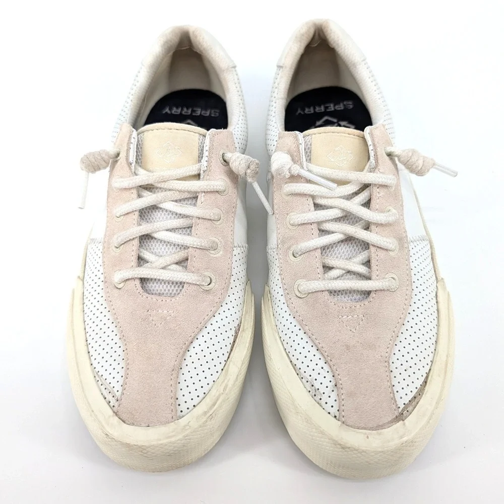 Sperry Crest Vibe Perforated Leather Sneakers White Blush Pink Size 8M